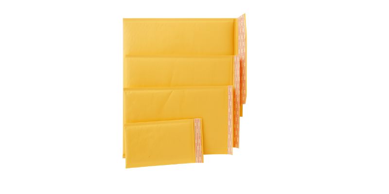 Yellow padded poly mailers in multiple sizes for lightweight postal and courier shipping