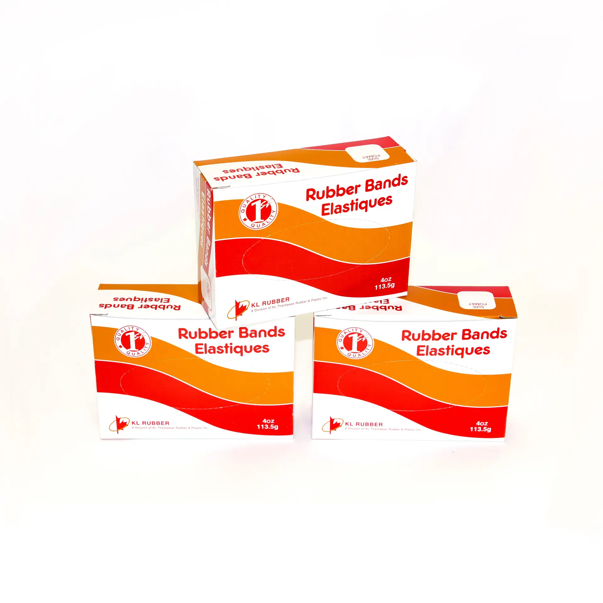 KL Rubber 4 oz stationery rubber band dispenser boxes for office supply distributors and B2B resale