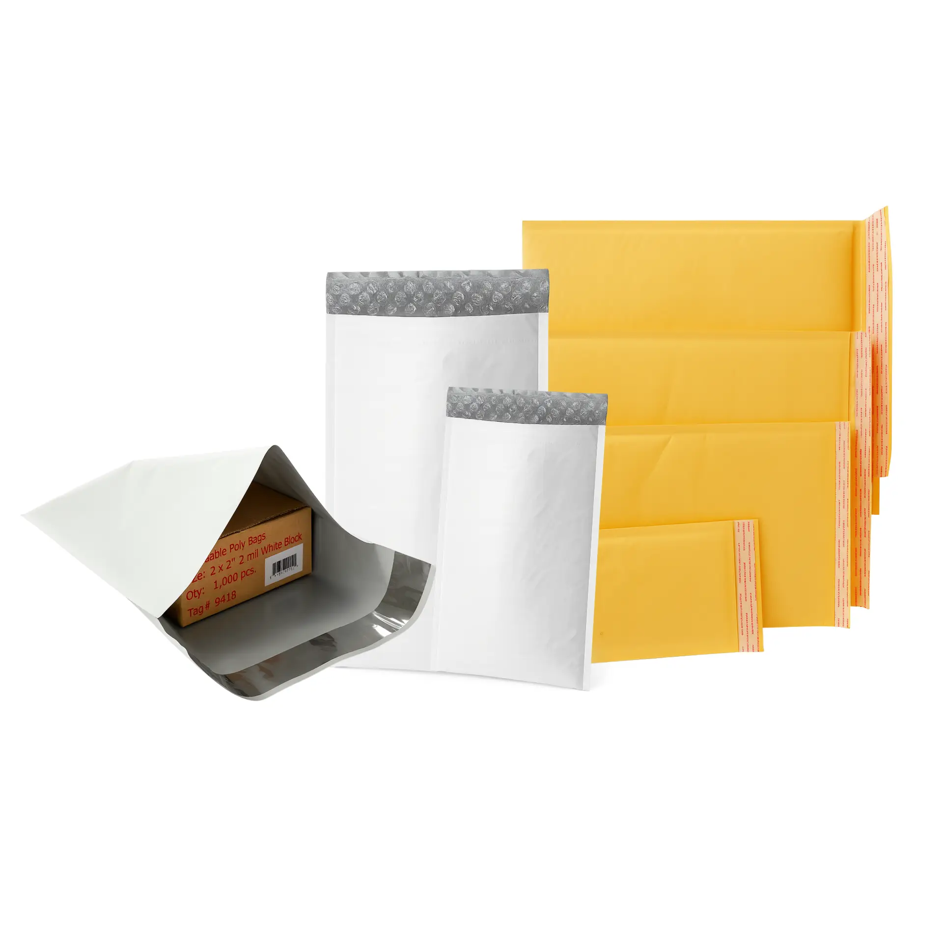 White poly mailer envelope for e-commerce shipping.
