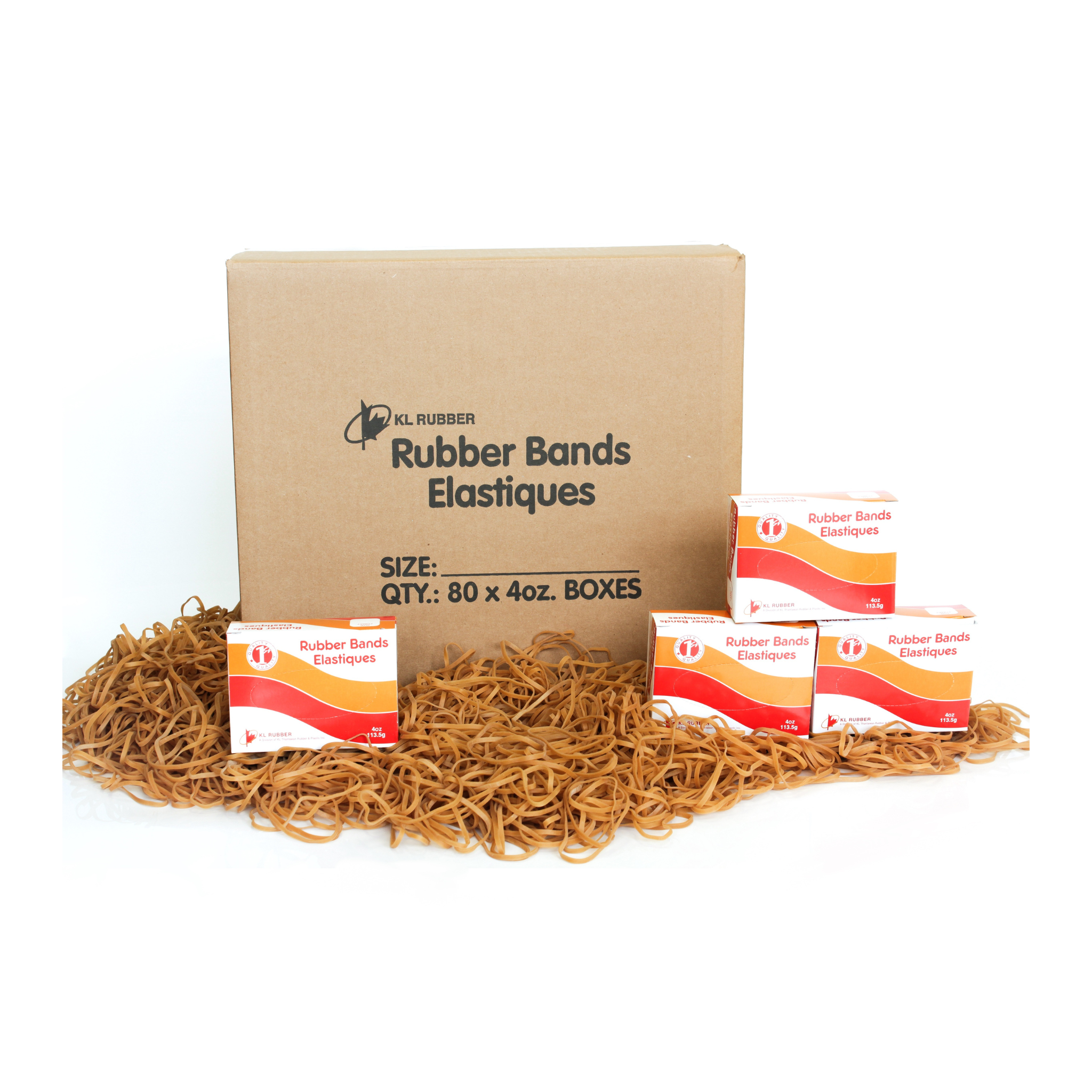 Bulk stationery rubber bands in compact dispenser boxes for office supply distributors and B2B resale.