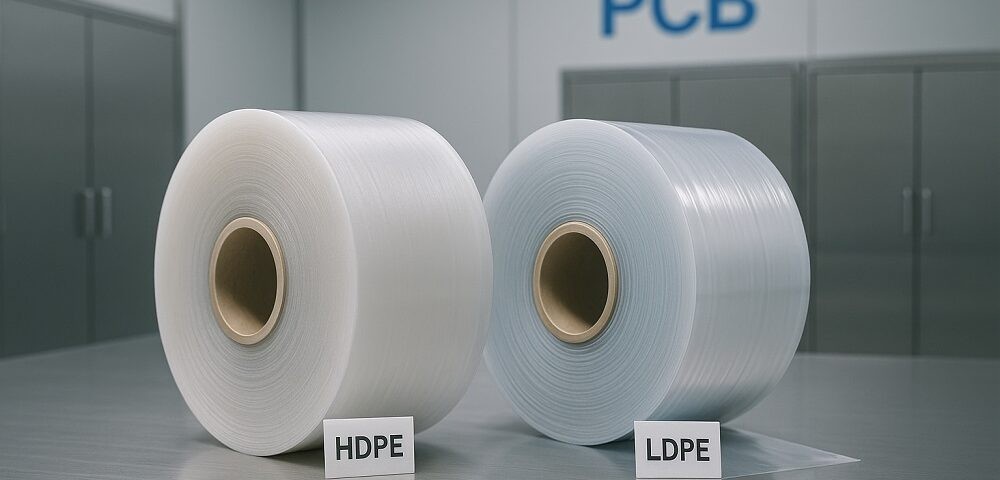 HDPE and LDPE film rolls comparison showing different resin options for packaging optimization