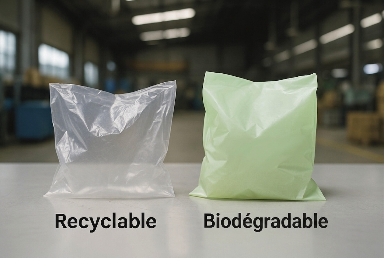 Biodegradable vs recyclable plastic bags comparison for B2B buyers