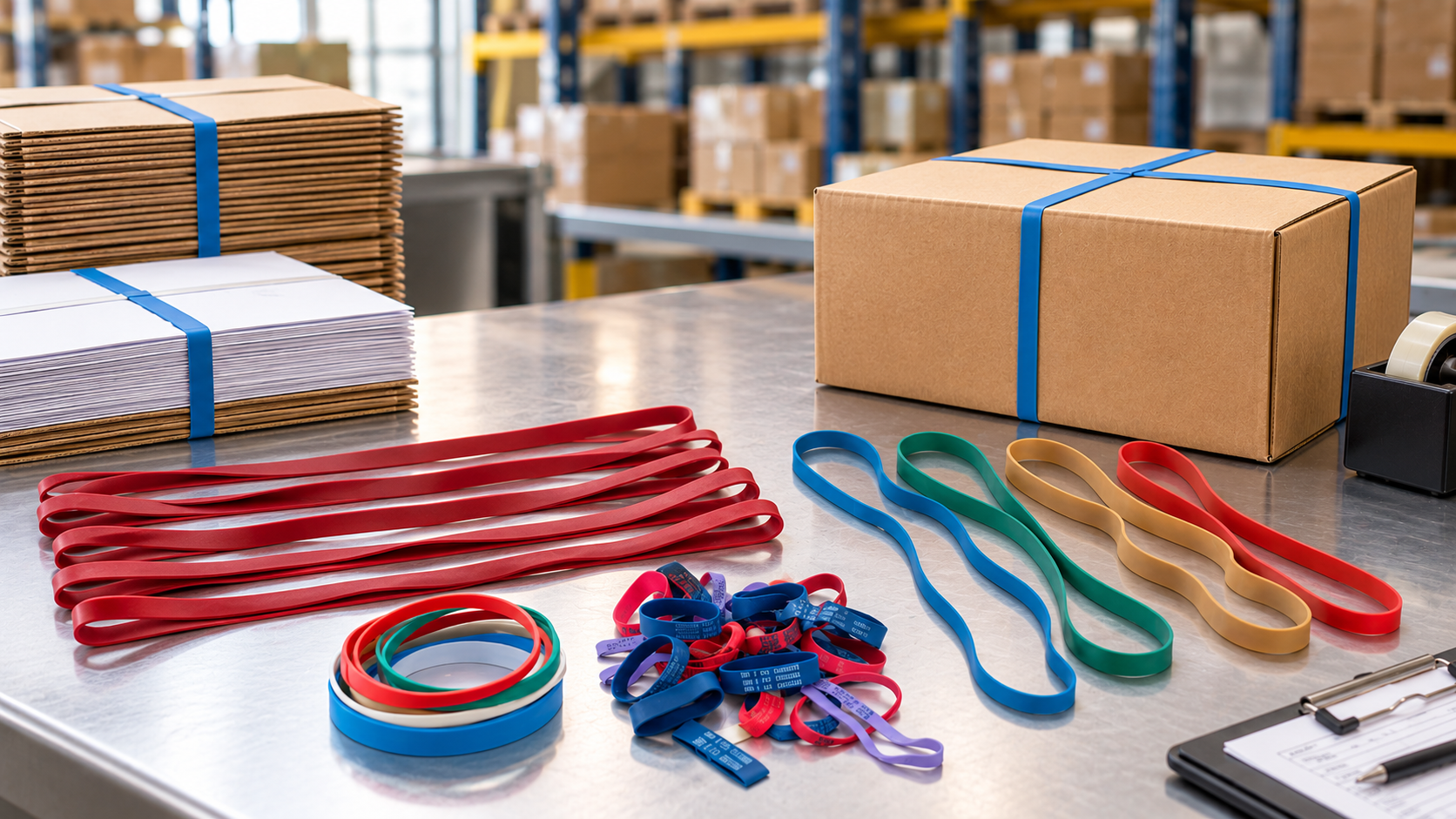 Natural latex standard rubber bands used for high-volume bulk packaging and warehouse bundling operations